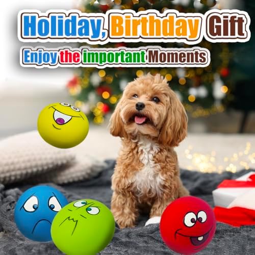 Squeaky Dog Toys for Small Dogs, Mini Breeds, 2.2" Flat Latex Ball | 2.2"*2.2"*1.3", Flat Squeak Dog Balls 4pcs, Small Puppy Toy with Squeaker, Soft Rubber Dog Squeaky Toys for Indoor, Outdoor