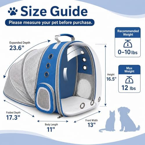 Expandable Cat Carrier Backpack with Bubble Window, Blue