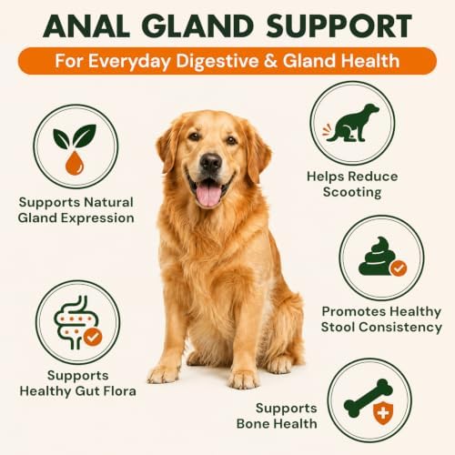 Anal Gland Support for Dogs, Pumpkin Fiber Chews with Probiotics Digestive Enzymes, Helps Manage Scooting & Rear Odors, Promotes Firm Stools & Dog Bowel Health, Peanut Butter Chews, 120 Ct