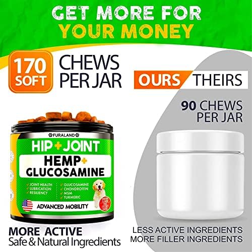 Hemp Hip and Joint Supplement for Dogs - Glucosamine for Dogs - 170 Ct
