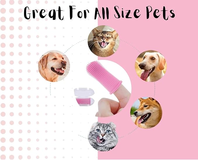 Gomoly Pet Toothbrush, 360 ° Dog Tooth Cleaning Set, Cat Finger Cover Toot-hbrush for Cleaning Tongue Coating and Tooth Care, Pet Silicone Finger Cover Toothbrush Set of 2 with Case (Blue),Large