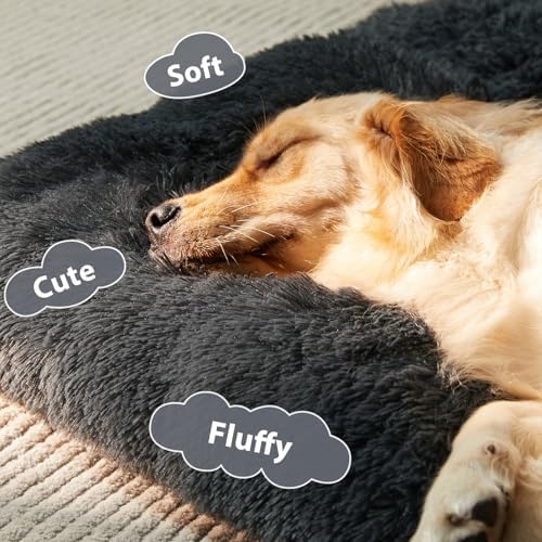 BFPETHOME Dog Beds for Large Dogs, Plush Dog Crate Bed Fluffy Cozy Kennel Pad for Sleeping &Ease Anxiety, Washable Pet Mats with Anti-Slip Bottom for Large Dogs, Navy
