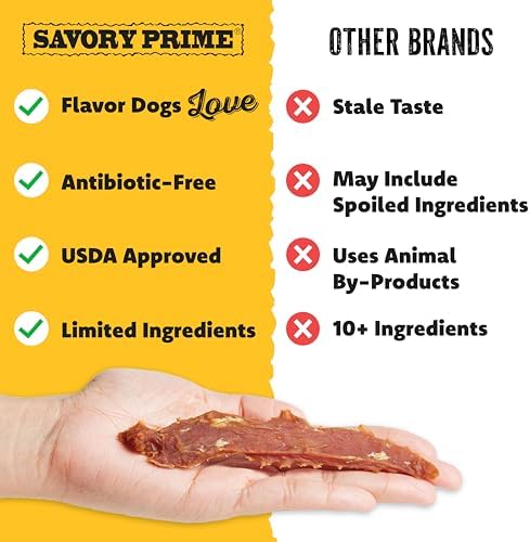 Savory Prime Duck Jerky Dog Treats, Made with 100% Real Duck Breast, Farm Raised, Healthy, Easily Digestible, High Protein, Satisfies Dog's Urge to Chew, 1 Pound (Pack of 1)