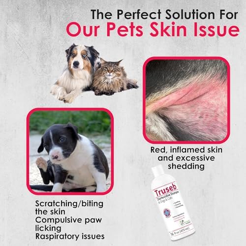 Truseb Chlorhexidine Shampoo for Dogs Cats & Horses with Aloe Vera - Medicated Antibacterial Antifungal Ketoconazole Dog Shampoo and Conditioner -Skin Irritation, Hot Spots, Redness Relief (16 oz)