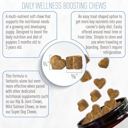 Strawfield Pets' Puppy Multivitamin + Probiotics for Dogs Puppy Vitamins with Joint Support Supplement for Dogs & Puppies Tasty Bacon Flavor 120 Soft Chews