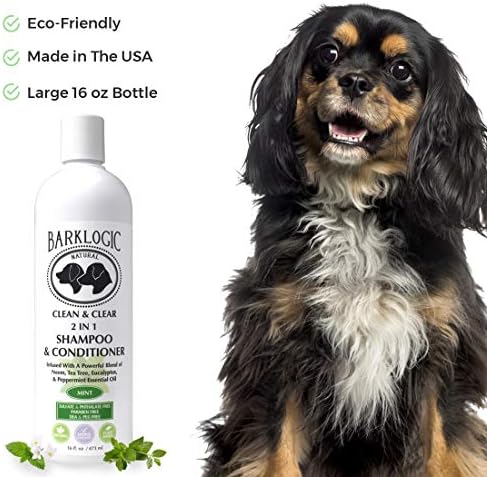 BarkLogic Clean & Clear 2 in 1 Shampoo & Conditioner, Mint, 16 fl oz - Grooming Essentials for A Quality Coat - No Parabens, No Phthalates, No Sulfates, No DEA & PEG, Safe & Vegan