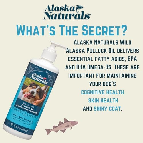 Alaska Naturals Wild Alaskan Fish Oil Supplement for Dogs Skin and Coat with EPA DHA Omega 3 Fatty Acids Sustainable Liquid Food Topper 32 oz. Pump