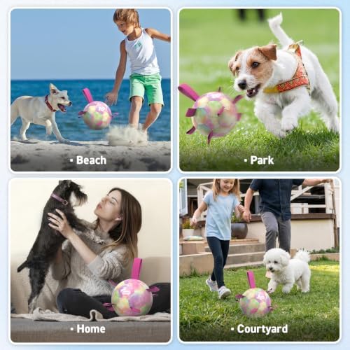 QDAN Dog Balls, Dog Soccer Ball with Straps,Puppy Girl Dog Toys, 6 Inch | Pink Puppy Toy Balls for Small Medium Dogs, Outdoor Dog Water Pool Toys, Dog Soccer Ball Toy, Pet Birthday Gifts, Rainbow