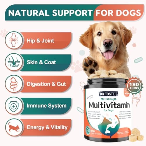 DRFOSTER Dog Multivitamin Supplements, Chicken Flavor, 180 Bites | Dog Vitamins and Supplements with Glucosamine, Probiotics & Omega-3 for Joint, Digestive, Skin, Coat & Immune Health