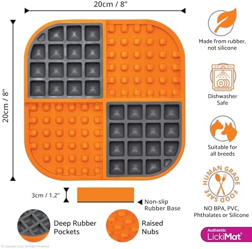 LickiMat Slomo, Dog Slow Feeders Lick Mat, Boredom Anxiety Reducer; Perfect for Food, Treats, Yogurt, or Peanut Butter. Fun Alternative to a Slow Feed Dog Bowl, Orange