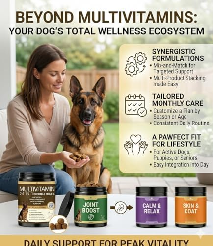 All-in-One Dog Multivitamin Chews 200Ct – with Salmon Oil, Turmeric & Probiotics for Joint, Immune & Skin Support, Vet-Approved Natural Chicken Flavor Soft Chews for All Breeds & Ages