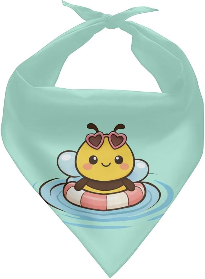 Forchrinse Cartoon Bee Pet Dog Bandana Washable Dog Bib Triangle Scarf Pet Handkerchief Polyester, One Size, Polyester, Cartoon Bee Print