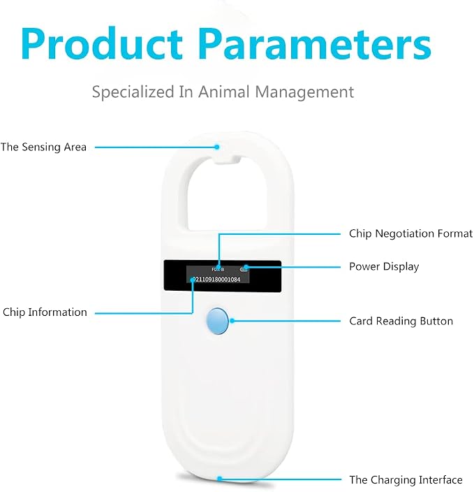 Watris Veiyi Dog Microchip Reader, Pet Microchip Scanner for Animal | with OLED Display Screen, Pet Chip ID Scanner Supports FDX-B (ISO11784/11785) and EMID Microchips