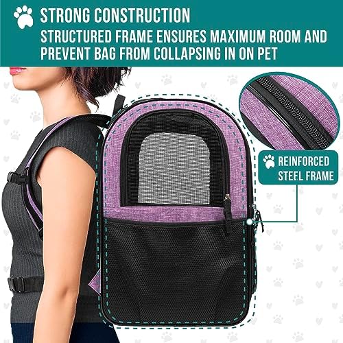 PetAmi Dog Backpack Carrier, 4-Way Entry Ventilated, 18 lbs, Purple