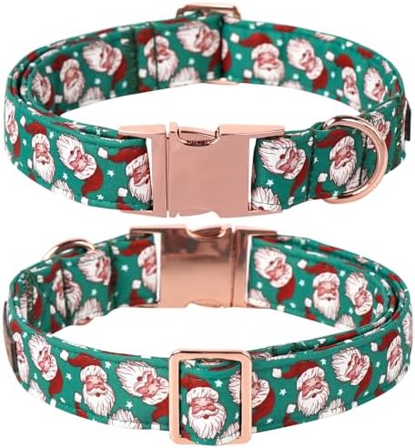 Lionet Paws Christmas Dog Collar, Cute Winter Green Dog Collar for Small Dogs, Adjustable Cotton Santa Pet Collars Puppy Collar for Small Dogs