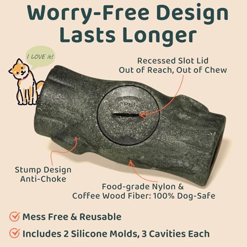 MENGJINGO Dog Treat Toy and Silicone Treat Tray for Dogs 25-75 lbs | Long-Lasting Toy for Chewers, Safe for Medium/Large Dogs, 6-Cavity Silicone Tray for Homemade Frozen Treats, Easy to Use