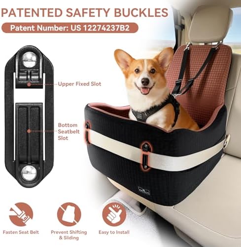 PETSFIT Dog Booster Car Seat - Patented Safety System, 5in Elevated Pad
