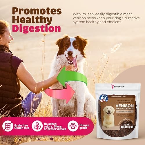 SavvyBeast Dehydrated Venison Dog Treats, Hypoallergenic, USA Made, 5 oz