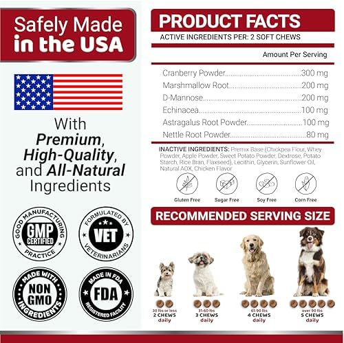 Cranberry Supplement for Dogs - 170 Chews - Dog UTI & Bladder Support | Urinary Tract Health, Vet-Formulated Multivitamin Chews with D-Mannose, Immune Support, Vitamins and Supplements, Made in USA