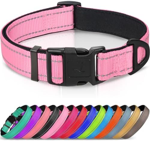 Joytale Reflective Dog Collar, Adjustable Neoprene Padded, Pink S