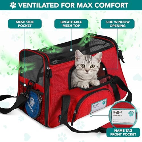 PetAmi Airline Approved Pet Carrier, Cats & Small Dogs, Large, Red