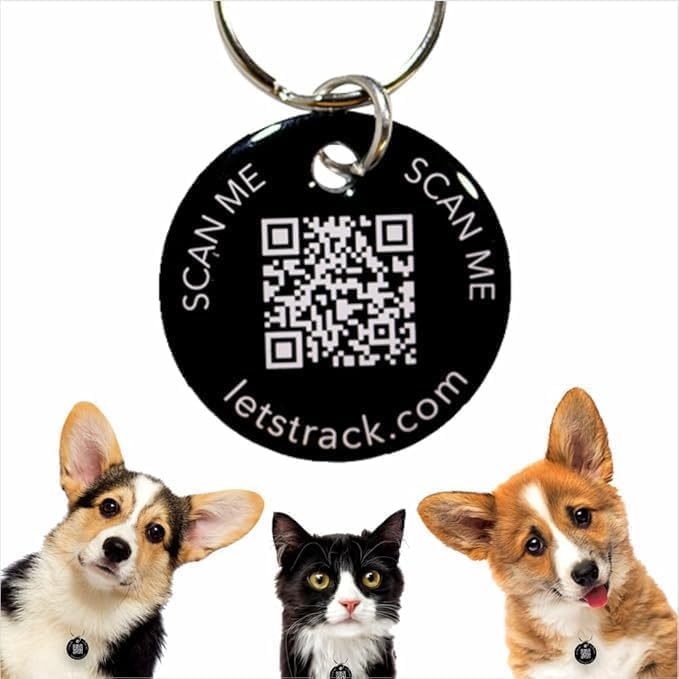 Personalised 4Pcs Dog & Cat Smart QR Pet Tag | Private Calling | IP67 Name ID Tracker Anti-Lost Scratch-Resistant Pet Keychain Style for Doggy Kitten Kitty Puppy | Instant Location Alerts