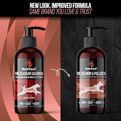Wild Alaskan Salmon Oil for Dogs | Liquid Omega 3 Fish Oil with Pump | Skin and Coat, Joint and Heart Support | High Potency EPA and DHA | 8oz