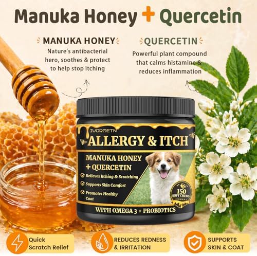 Manuka Honey for Dogs - Allergy & Itch Support, Skin & Coat Comfort, 150 Ct