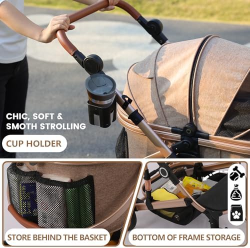 Bicystar Pet Stroller - Tan, Detachable Carrier, up to 50lbs