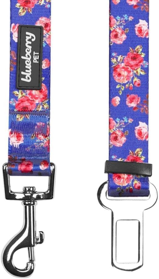 Blueberry Pet 8 Patterns Spring Scent Inspired Rose Print Irish Blue Adjustable Dog Seat Belt Tether for Dogs Cats, Durable Safety Car Vehicle Seatbelts Leads Use with Harness