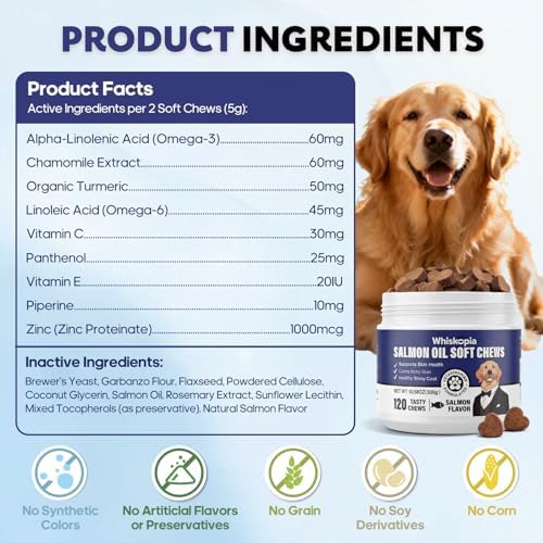 Dog Allergy Chews with Omega-3 Fish Oil, Skin & Immune Support, 120 Ct