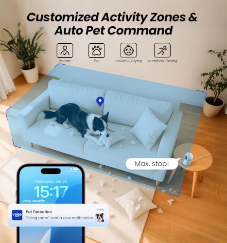 Veise 2K Indoor Camera for Home Security, Baby Monitor, WiFi Pet Dog Camera