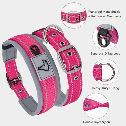 Joytale Reflective Dog Collar for Small Dogs with Wide Padding, Hotpink