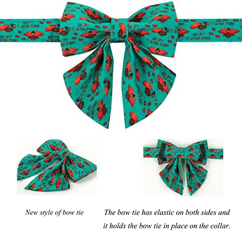 Lionet Paws Thanksgiving Day Dog Collar with Bowtie, Dog Sailor Bow Collar with Metal Buckle for Dogs, Adjustable Comfortable Dog Collar Girl Gift, XL, Neck 16-26 in