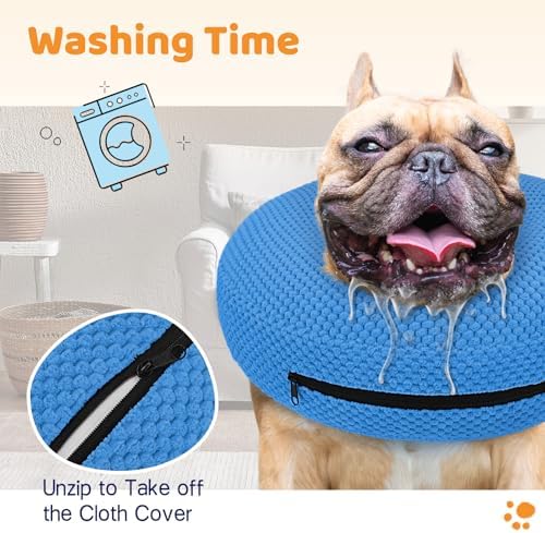Supet Inflatable Dog Cone Collar for Dogs to Stop Licking, Dog Donut Collar After Surgery, Soft Pet Cone for Small Medium Large Dogs Blue 02 XL