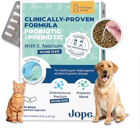 Jope Synbiotic GB-01® - Prebiotics and Probiotics for Dogs & Cats - Clinically Proven Formula - Vet Formulated for Gut Health, Stool Quality, Diarrhea, Immunity, Skin & Coat - 30 Gut Powder Capsules