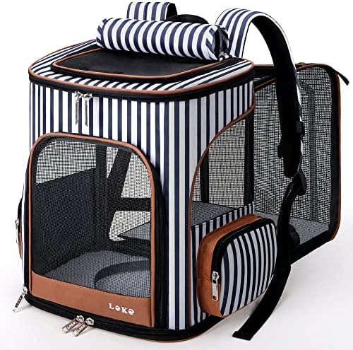 Lekereise Large Cat Backpack Carrier, Expandable, Up to 18 lbs, Striped