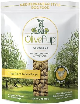 Natural Mediterranean Recipe Cage Free Chicken Dog Food with Olive Oil, Freeze-Dried Diet, Meal Topper for Dogs & Puppies, Organic Fruits & Veggies, Nutrition Dogs Need & Crave, 14 oz