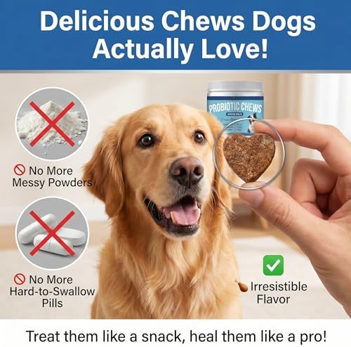 Probiotics for Dog 120 chews,Enzymes and Gut Support,Anti-Diarrhea,Promotes Digestive Health,Seasonal Allergies,Immune System,Probiotics with Papaya Pumpkin Krill Oil- Vet Approved Dog Probiotic Chews