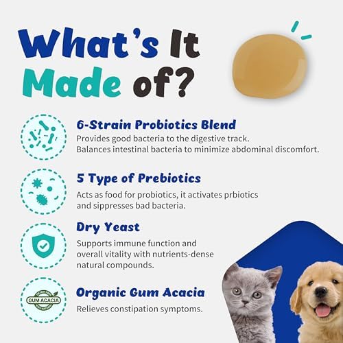 Probiotics Liquid Immune Support& Gut Health for Cats and Dogs - 6-Strains Probiotics with 5 Type Prebiotics, Dry Yeast (60 ml)