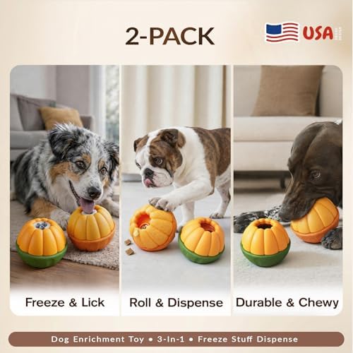 KADTC 2 Pack, 3-in-1 Frozen Treat Dog Toy, Kibble Dispenser Ball, Chew Toy | Two prep-ahead cups skip messy unmolding, swap fast and keep pets focused through grooming, nail trims, crate time and meals.