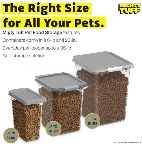 Mighty Tuff 8 lb Pet Food Storage Container with Airtight Lid, Clear