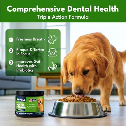 Pupzle Dog Teeth Cleaning Powder for Fresh Breath, Mint, 60 Days Supply