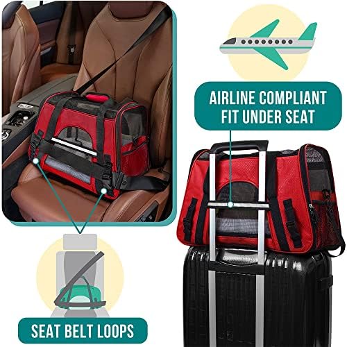 PetAmi Airline Approved Pet Carrier, Cats & Small Dogs, Small, Red
