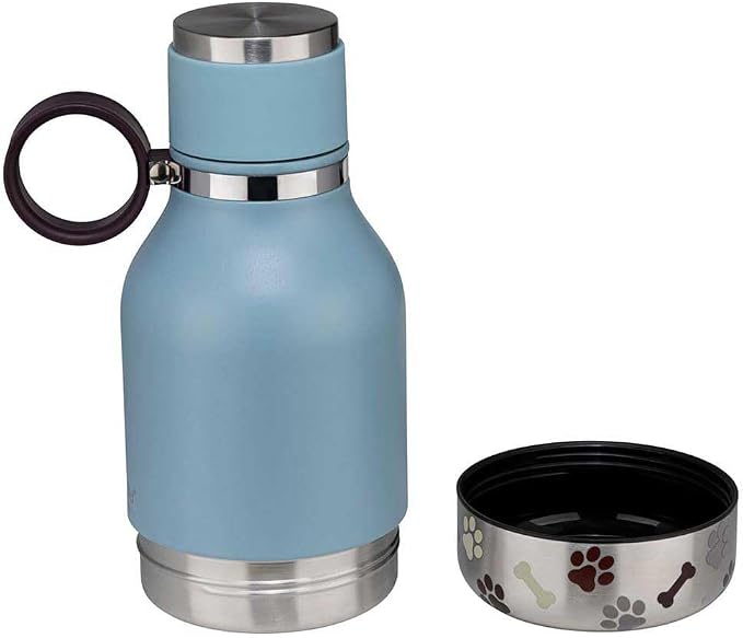 Asobu Buddy Bottle Insulated Water Bottle with Dog Bowl, Blue, 37oz