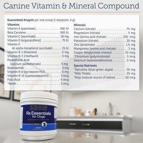 Rx Vitamins Essentials for Dogs - Daily Vitamins & Minerals - 8 oz | with Blue Spirulina, Kelp Powder, & Milk Thistle for Dogs - Complete Canine Vitamins and Essential Minerals Powder