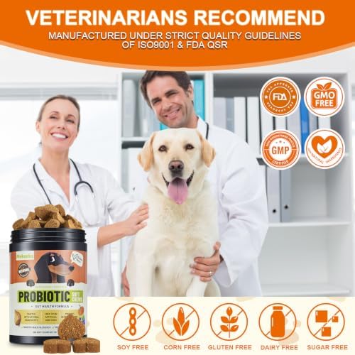 Dog Probiotic Soft Chews Support Gut Health, Diarrhea Gas Relief, 200 Chews | 6 Strains Probiotics, Immunity, Relieves Itchy Skin, Pumpkin, Blueberry, 6 Digestive Enzymes, 4 Prebiotics, Treats