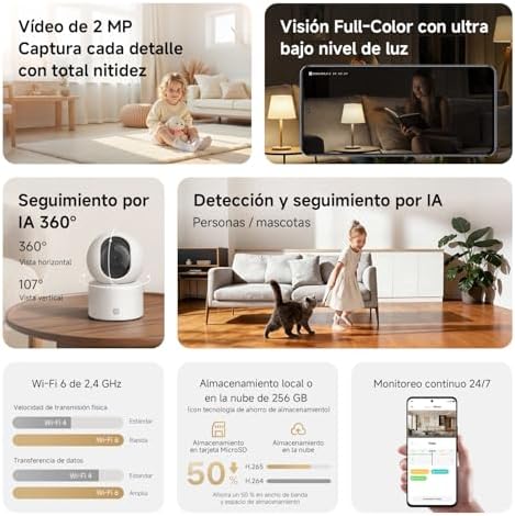 XIAOMI Smart Camera C201, 1080p Indoor Security Camera with Physical Lens Shielding, 360° Panoramic View, AI Human & Pet Detection, Full-Color Night Vision, Wi-Fi 6, Works with Google Assistant, 1pack