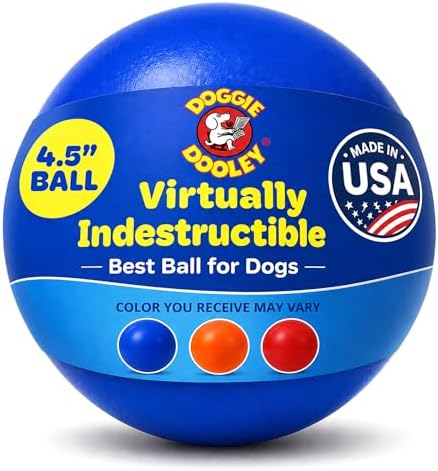 Doggie Dooley Virtually Indestructible Dog Ball - 4.5 Inch Hard Plastic Interactive Dog Toy for Large Breeds Over 1-30 lbs -Built for Herding & Push Play -Floats in Water, Made in USA -Colors May Vary