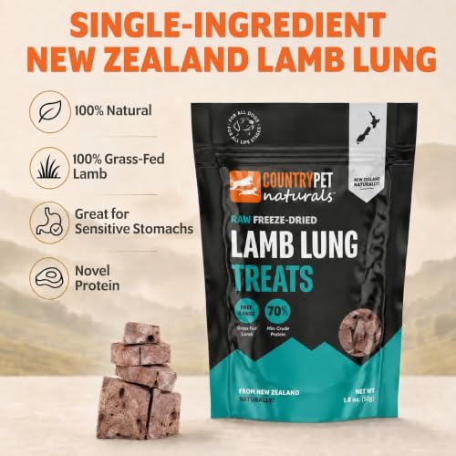 New Zealand Raw Freeze-Dried Pure Lamb Lung 70% Protein Bites - 100% Grass-Fed, Super Premium, Single Ingredient, Grain & Gluten Free Dog Treat & Topper. No Crumbling, 3-Pack
